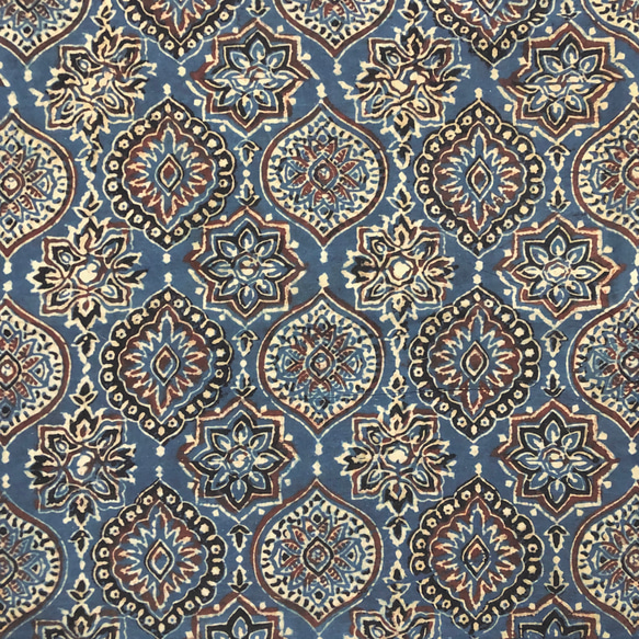 【50cm單位】Ajrak C Blue ② 印度手工塊印花布料棉 第3張的照片