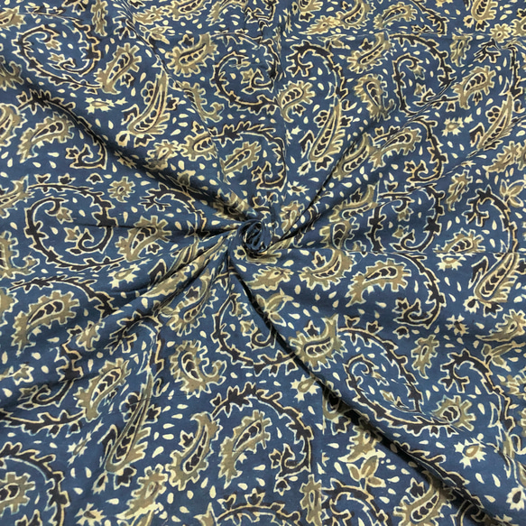 【50cm単位】アジュラックD　ブルー①　インド　ハンドブロックプリント生地  コットン 1枚目の画像