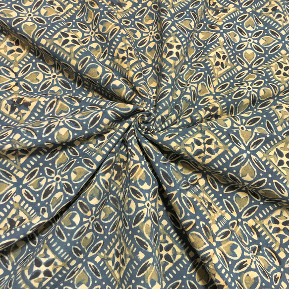 【50cm單位】Ajrak F Blue① 印度手工塊印花布料棉 第1張的照片