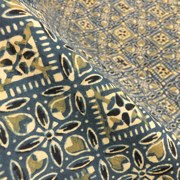 【50cm單位】Ajrak F Blue① 印度手工塊印花布料棉 第5張的照片