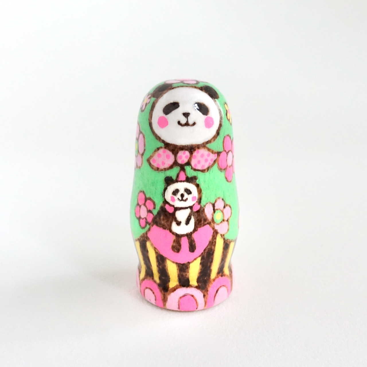 花柄パンダ親子のオブジェ《グリーン》