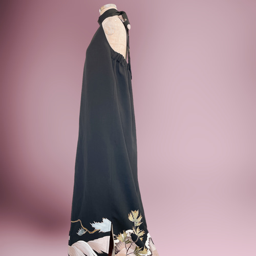 留袖 上質 ホルターワンピ 着物リメイク パーティーワンピ 和柄 演奏会  