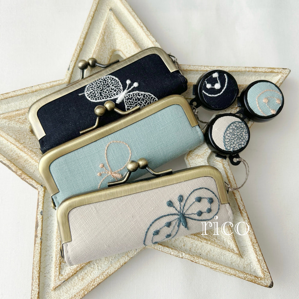 ミナペルホネンちょうちょ柄！！印鑑ケースmini朱肉付き♡ がま口 rico