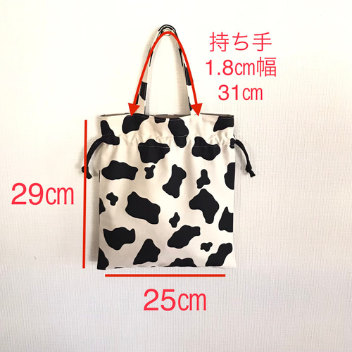 かわいい牛柄＊巾着手提げバッグ 巾着バッグ ＊ぴぴ＊ 通販 16814036