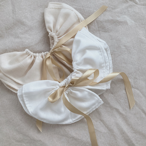 7色生地／4色リボン【 リボンのフリル付け襟スタイ 】スタイ