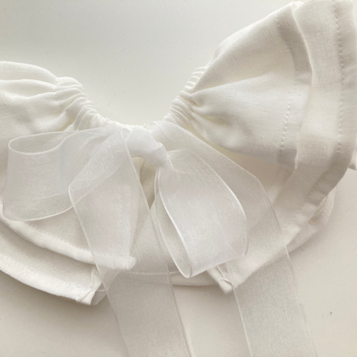 7色生地／4色リボン【 リボンのフリル付け襟スタイ 】スタイ