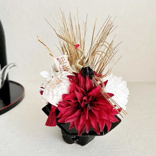 新春 和モダン 華やか お正月飾り 水引鶴 アーティフィシャルフラワー