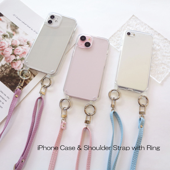 クリア iphoneケース & 色が選べる PUレザー ショルダーストラップ