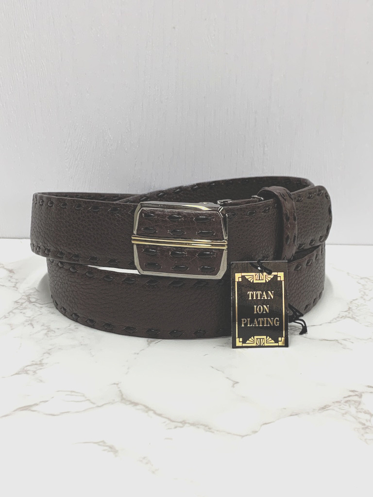 日本製　牛革　ソフトシュリンク　３５㎜巾　上質　手縫い　無双　チタンメッキ　真鍮磨き上げ金具　ベルト