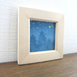 【日本画原画】夜の森と流れ星　絵画　ミニ額付き　ミニアートパネル　インテリアアート　　 4枚目の画像