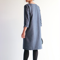 秋冬新品【海軍藍】人字紋羊毛布料方格洋裝♥ 第7張的照片