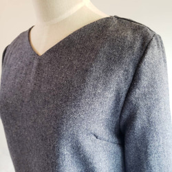 秋冬新品【海軍藍】人字紋羊毛布料方格洋裝♥ 第8張的照片
