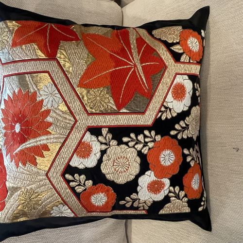 2446豪華刺繍の袋帯リメイク　正絹クッションカバー2枚セット40cm✖️40cm 2552豪華刺繍の袋帯リメイク 正絹クッションカバー40cm✖️40cm