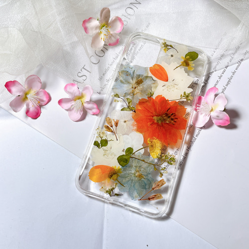 全機種対応・.｡*・:iPhone14 手帳型押し花ケース☆花柄☆スマホケース 
