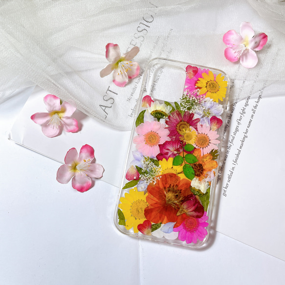 全機種対応・.｡*・iPhone15 手帳型押し花ケース☆花柄☆スマホケース 