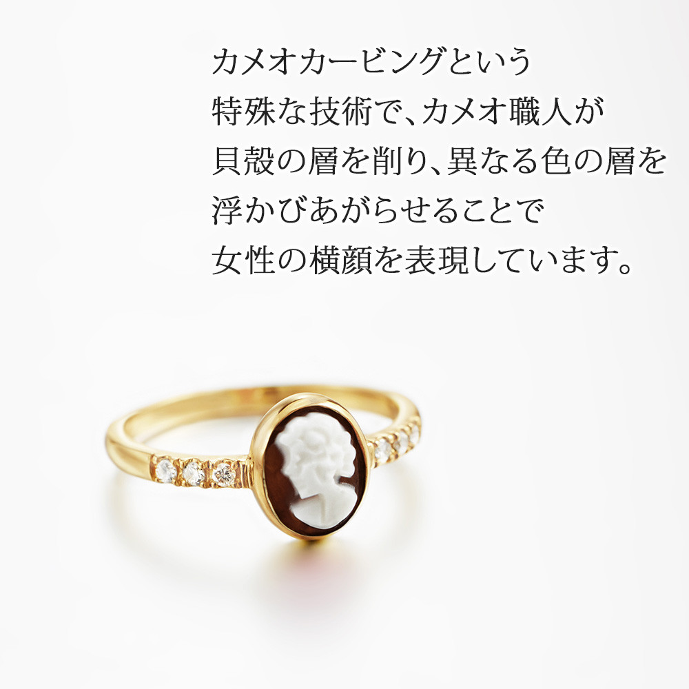 18金 イタリアン シェルカメオ ＆ ダイヤモンド リング 61589-180