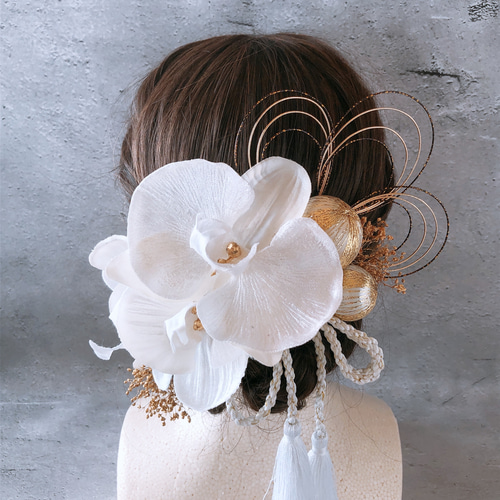 ベルベット胡蝶蘭の髪飾り 成人式 卒業式 結婚式 前撮り 和装 ヘア