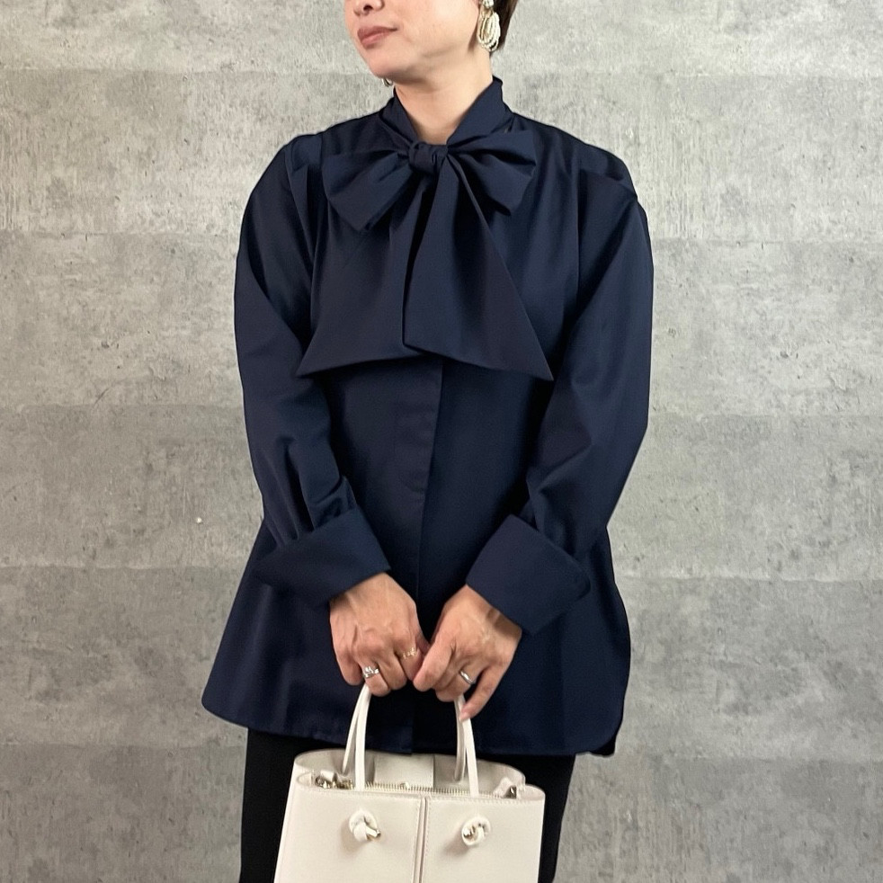小柄S■シワなりにくい リボンが取り外せる2wayブラウス 紺:フォーマル 卒業&入学式 KMC-717 412560