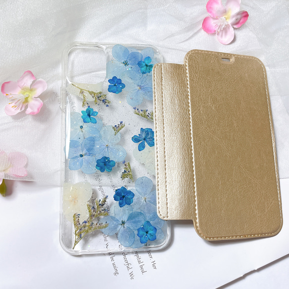 全機種対応・.｡*・:iPhone12Pro 手帳型押し花ケース☆花柄