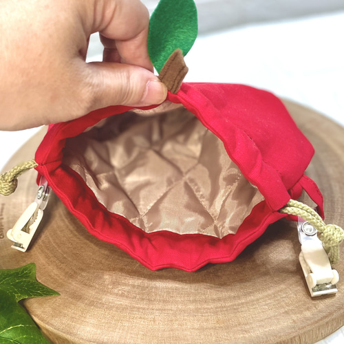 移動ポケット 巾着 りんご アップル クリップ 蓋なし フタなし 通園