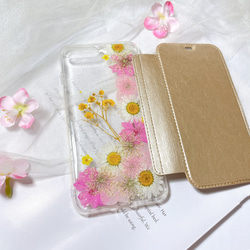 全機種対応･.｡*･iPhone13Pro 手帳型押し花ケース☆花柄☆スマホケースiPhone14☆15 6枚目の画像