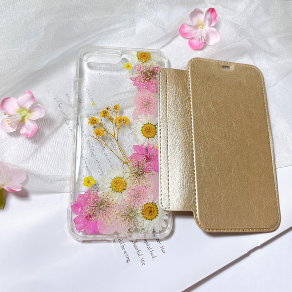 全機種対応･.｡*･iPhone13Pro 手帳型押し花ケース☆花柄☆スマホケースiPhone14☆15 2枚目の画像