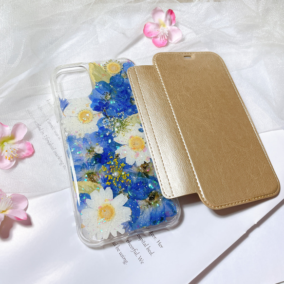 全機種対応･.｡*･iPhone13 手帳型押し花ケース☆花柄☆スマホケースiPhone14☆15 6枚目の画像