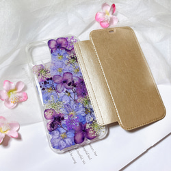 全機種対応･.｡*･iPhone13 手帳型押し花ケース☆花柄☆スマホケースiPhone14☆15 2枚目の画像