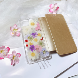 全機種対応･.｡*･iPhoneSE3 手帳型押し花ケース☆花柄☆スマホケースiPhone11☆15 2枚目の画像