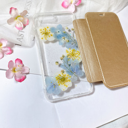 全機種対応･.｡*･iPhone15 手帳型押し花ケース☆花柄☆スマホケースiPhone11☆SE3 2枚目の画像