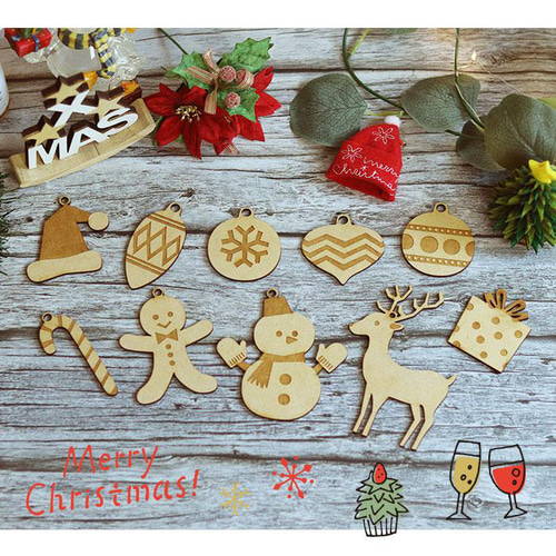 クリスマス 飾り オーナメント 10個セット 木製（n-so-227） その他