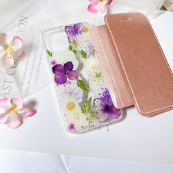 全機種対応･.｡*･iPhone13 手帳型押し花ケース☆花柄☆スマホケースiPhone11☆SE3 6枚目の画像