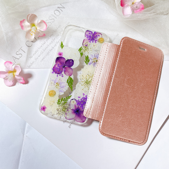 全機種対応・.｡*・iPhone13 手帳型押し花ケース☆花柄☆スマホケース 