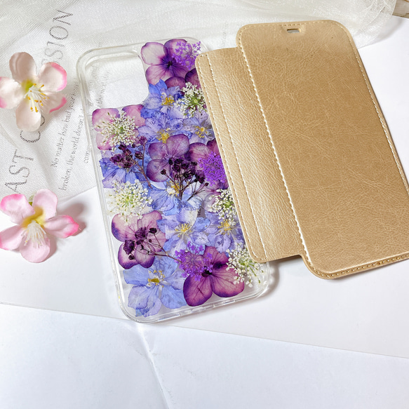 全機種対応･.｡*･iPhone13 手帳型押し花ケース☆花柄☆スマホケースiPhone11☆SE3 2枚目の画像