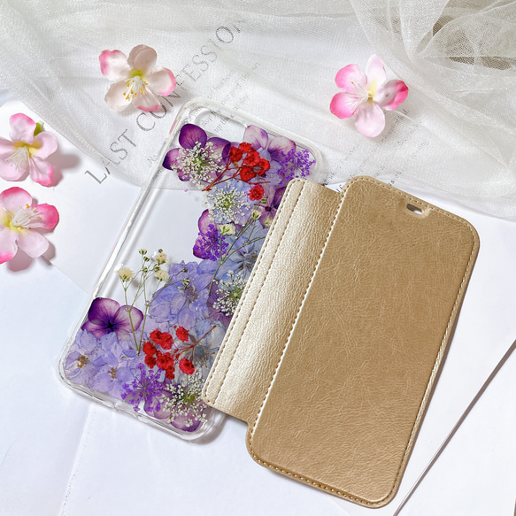 全機種対応･.｡*･iPhone15 手帳型押し花ケース☆花柄☆スマホケースiPhone14☆SE2 6枚目の画像