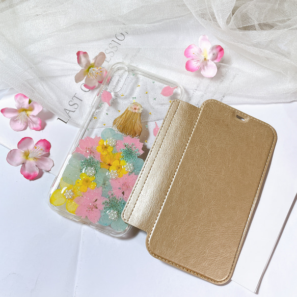 全機種対応･.｡*･iPhone15 手帳型押し花ケース☆花柄☆スマホケースiPhone14☆SE2 6枚目の画像