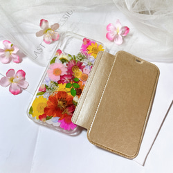 全機種対応･.｡*･iPhone11 手帳型押し花ケース☆花柄☆スマホケースiPhone14☆SE2 1枚目の画像