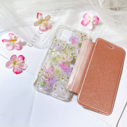 全機種対応･.｡*･iPhone11 手帳型押し花ケース☆花柄☆スマホケースiPhone14☆SE2 1枚目の画像