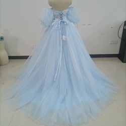 華麗藍色A字洋裝柔軟薄紗裸上衣精緻蕾絲新娘/接待 第6張的照片