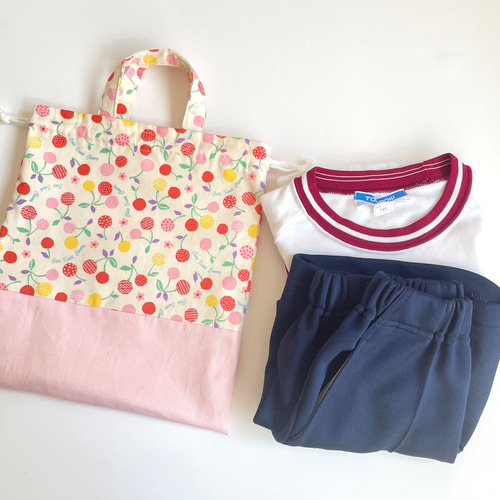 美味しそうなさくらんぼ柄の入園入学3点セット レッスンバッグ・お