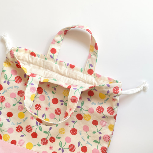 美味しそうなさくらんぼ柄の入園入学3点セット レッスンバッグ・お