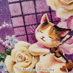 インテリア絵画・アートパネル/ イラスト：下島みちこ/ヴァイオリン・バラ・薔薇・月・猫・可愛い 3枚目の画像