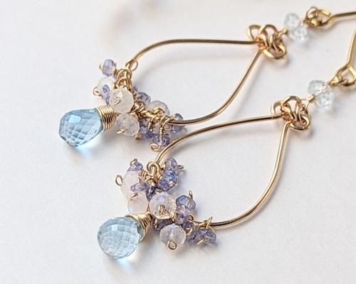 ブルートパーズのシャンデリアピアス 14kgf ブルートパーズシャンデリア☆ピアス ピアス（フック・チェーン