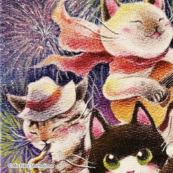 インテリア絵画・アートパネル/ イラスト：下島みちこ/ジャズ・キーボード・サックス・ギター・花火・猫・可愛い 3枚目の画像