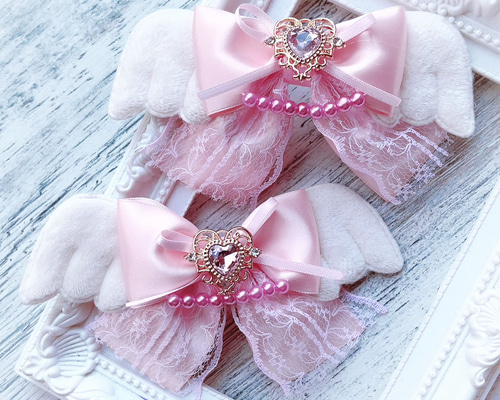 ベビー　赤ちゃん　ヘアクリップ　ヘアピン　ヘアゴム　ハート　羽　天使の羽　桃 ヘアクリップ ヘアピン キッズ ベビー 女の子 ガールズ ヘア