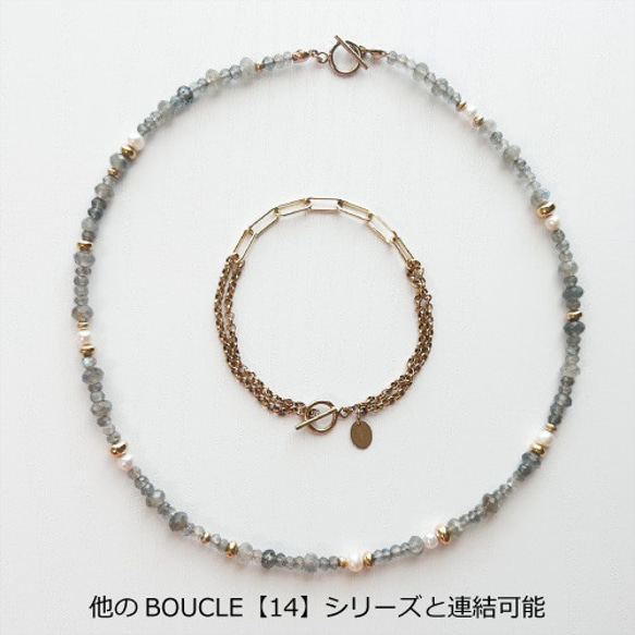 BOUCLE【14】14KGF ラブラドライト＆淡水パールのステーションチョーカー ネックレス 3枚目の画像