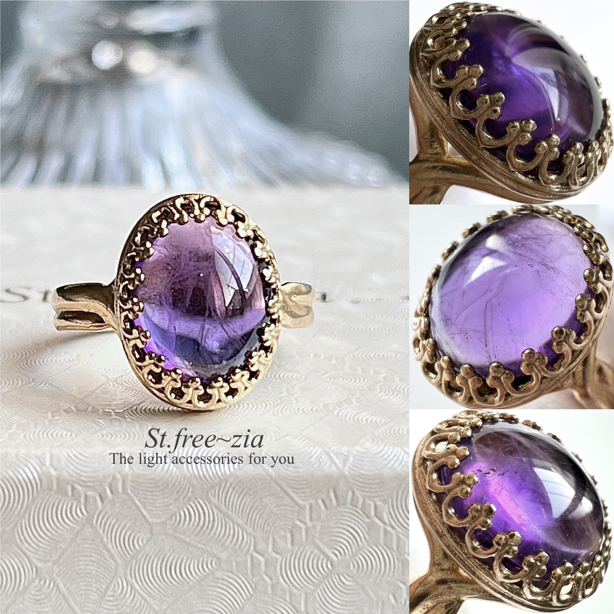 真鍮☆大粒☆ザンビア産アメジストAA++☆11〜19号フリーサイズ☆12×10mm☆天然石リング☆指輪 10,800円