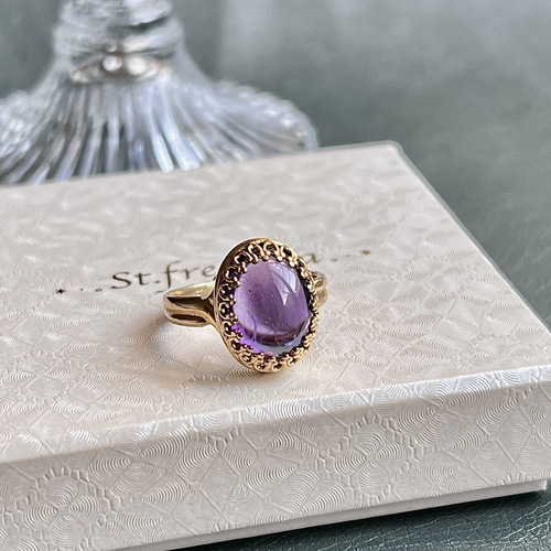 真鍮☆大粒☆ザンビア産アメジストAA++☆11〜19号フリーサイズ☆12