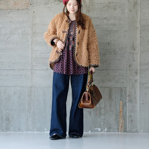 再販】ふわモコ♪シープライクボアジャケット （23w-11）キャメル ver2