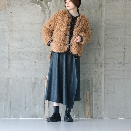 再販】ふわモコ♪シープライクボアジャケット （23w-11）キャメル ver2